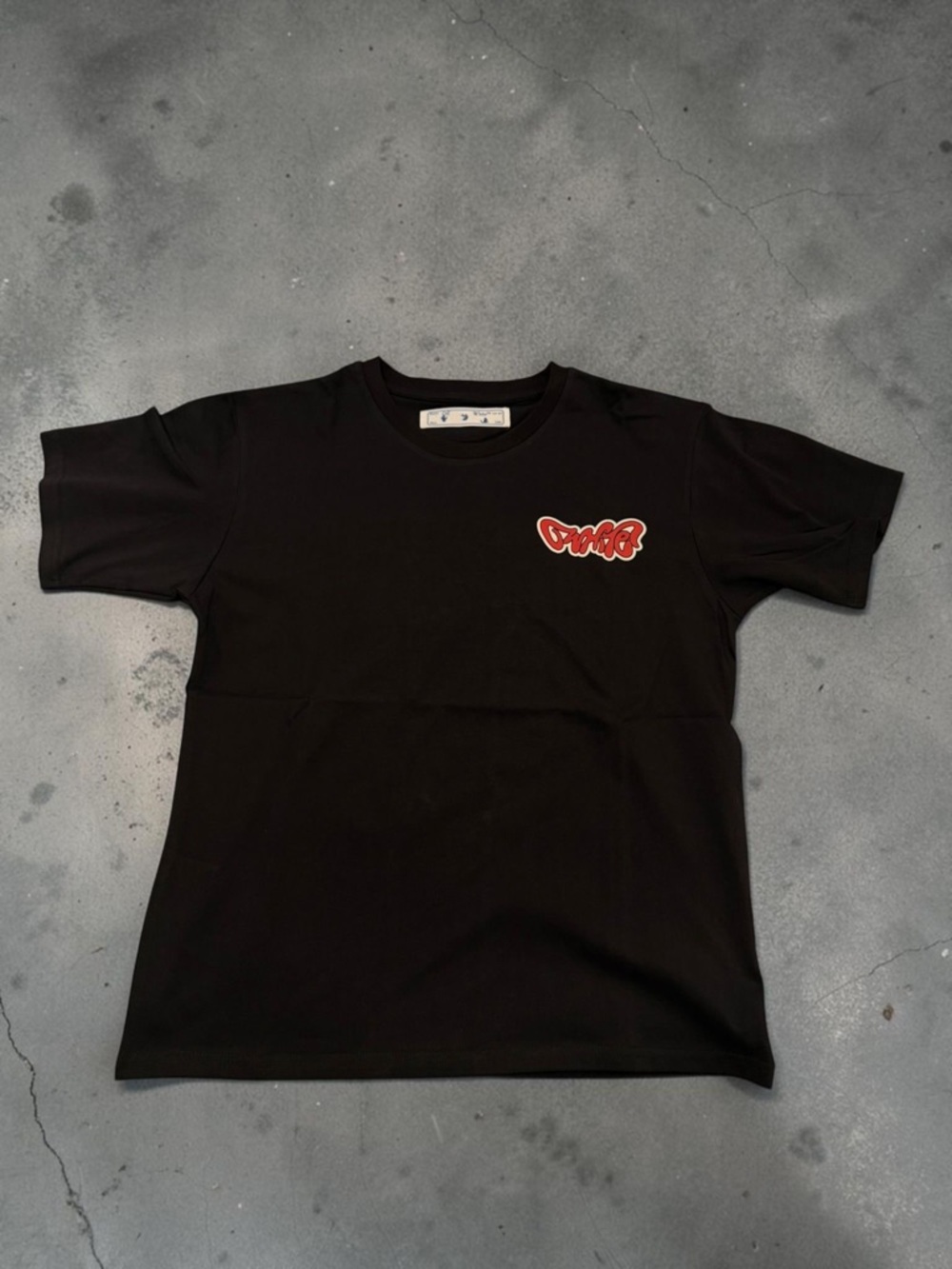 Off-White Black Kids Tee with Red Chest Logo
